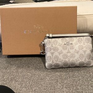 Coach Metallic Gray Silver Wristlet New in Box. Full inclusion NWT
